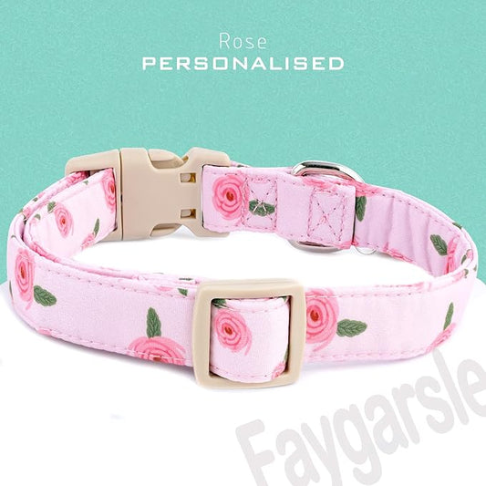 Faygarsle Pink Floral Dog Collar with Roses Pattern, Spring Summer Design for Small Medium Large Dogs M