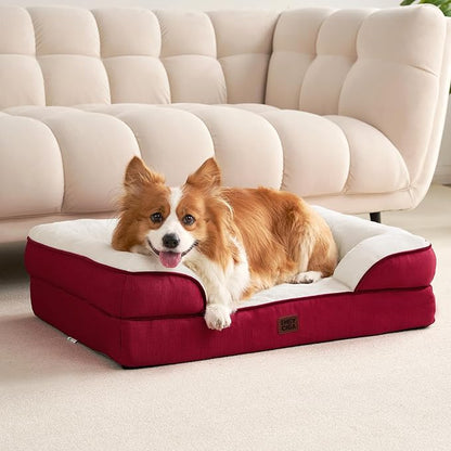 EHEYCIGA Orthopedic Dog Beds for Large Dogs, Waterproof Memory Foam Large Dog Bed with Sides, Non-Slip Bottom and Egg-Crate Foam Pet Couch Bed with Washable Removable Cover,Red