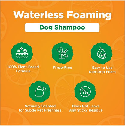 FreshSpritz 8.5 fl oz Waterless Foaming Dog Dry Shampoo with Aloe, No-Rinse Pet Wash for Odor, Dander & Allergens. Non-Sticky, Plant-Based Chamomile Scent, Fast-Drying Pet Deodorizer Grooming Foam