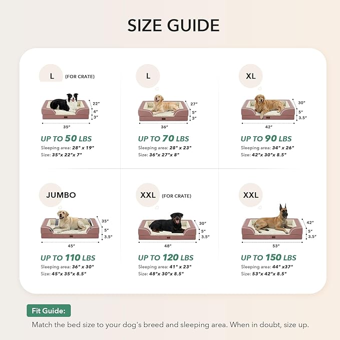 Casa Paw Orthopedic Dog Beds for Large Sized Dogs, Waterproof Memory Foam Large Pet Bed with Sides 36x27Inch, Non-Slip and Egg-Crate Foam Big Dog Couch Bed with Removable Washable Cover, Pink