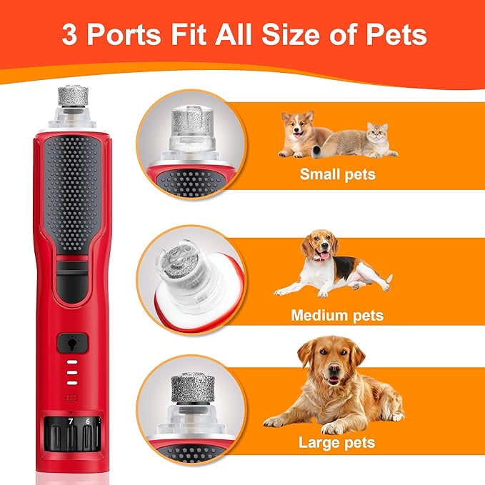 7-Speed Dog & Cat Nail Grinder with Light - Ring LED Safe to Avoid Overcut, Quiet Low Vibration & Powerful Fast, Cordless Rechargeable Toenail Trimmer for Small & Large Puppy & Breeds Paws(Red)