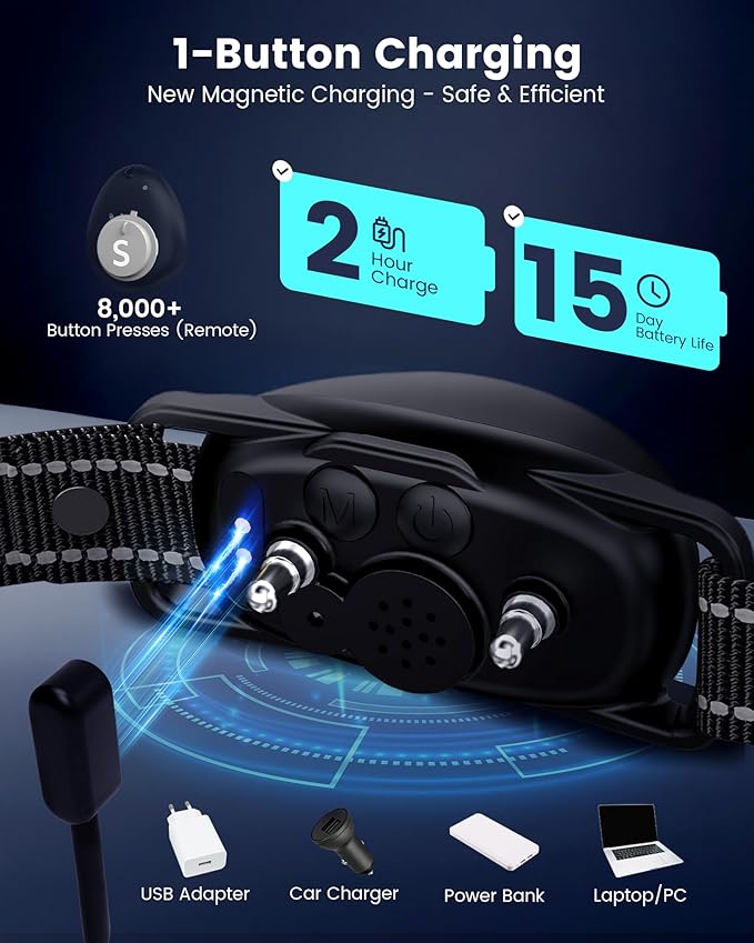 Anti Bark Collar for Dogs 8-150 lbs for Large, Medium and Small Dog, Rechargeable Static Shock Anti Bark Collar for Dogs 8-150 lbs with Remote, 5 Sensitivities, Beep Vibration Modes, IP67 Waterproof