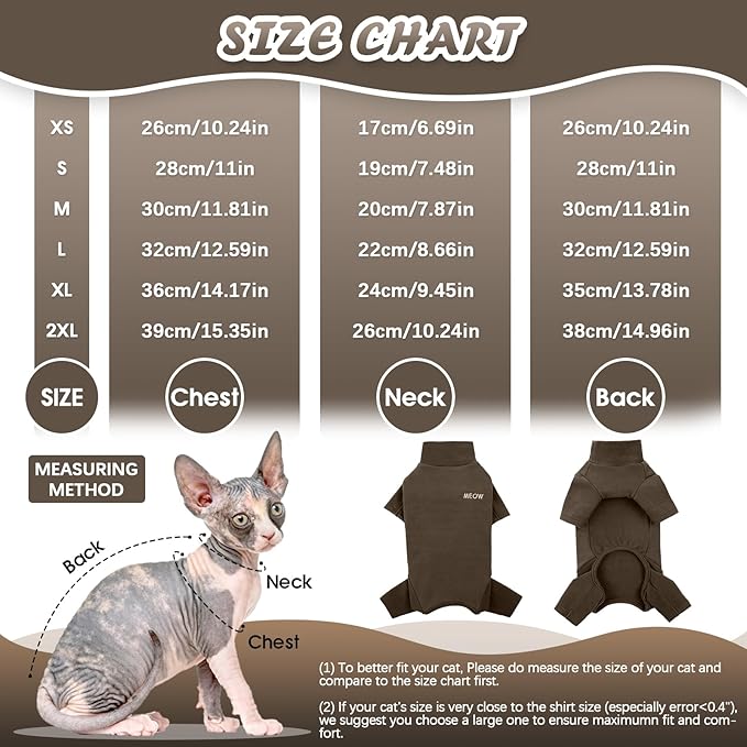 ROZKITCH Hairless Cat Sweaters, Breathable Soft Pet Jumpers for Cats Only, Coat with Four Legs, Warm Sweater T-Shirt Pajamas Jumpsuit Vest Cornish Rex Devon Rex Peterbald Coffee XL