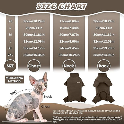 ROZKITCH Hairless Cat Sweaters, Breathable Soft Pet Jumpers for Cats Only, Coat with Four Legs, Warm Sweater T-Shirt Pajamas Jumpsuit Vest Cornish Rex Devon Rex Peterbald Coffee XL