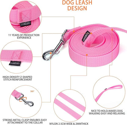 Siumouhoi 10 ft Strong Durable Nylon Dog Training Leash, Traction Rope, 1 Inch Wide, for Small and Medium Dog (Pink, 10 Feet)
