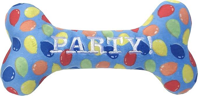 Huxley & Kent Funny Dog Toy w/Squeaker – Birthday Power Plush Squeaky Dog Toys for Small, Medium & Large Dogs – Soft Stuffed Animal for Indoor Play & Fetch - Party Time Blue Bone, Large