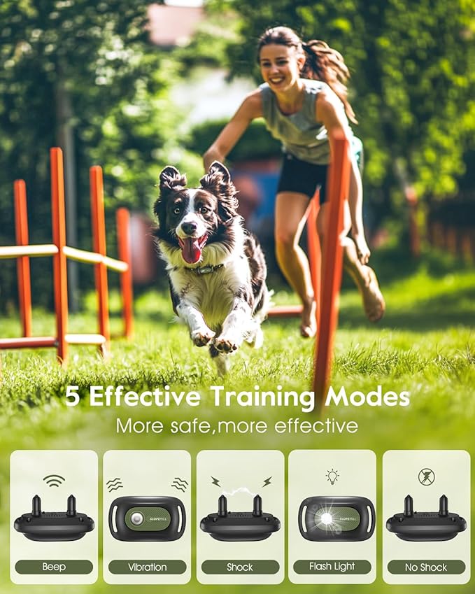 SLOPEHILL Dog Shock Collar,4200FT Dog Training Collar with Remote,IPX8 Waterproof E-Collar with Beep,Vibration,Shock,Flashing Light,No Shock Model,Electric Shock Collar for Dogs,Green 2PCS