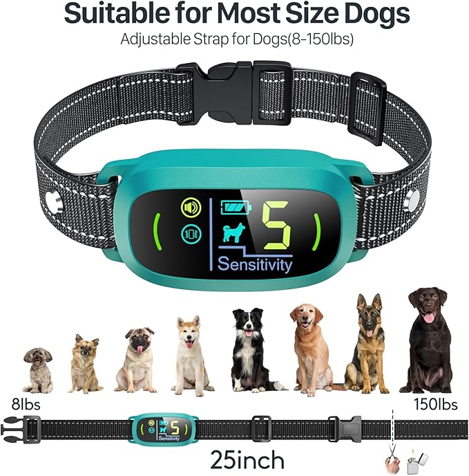 FAFAFROG Dog Bark Collar for Large Medium Small Dogs, Rechargeable Smart Bark Collar, Anti Barking Training Collar with 5 Adjustable Sensitivity Beep Vibration (Teal)