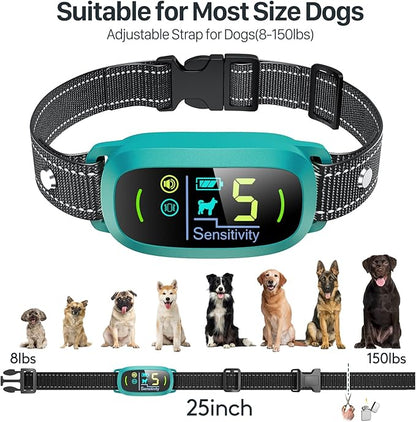FAFAFROG Dog Bark Collar for Large Medium Small Dogs, Rechargeable Smart Bark Collar, Anti Barking Training Collar with 5 Adjustable Sensitivity Beep Vibration (Teal)