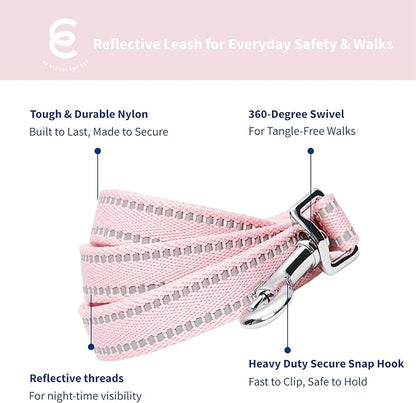 Blueberry Pet Essentials Reflective Dog Collar & Leash Set, Adjustable for Medium Dogs | Safe Walking Gear for Pet Parents, Puppy Training & Daily Use MediumDogs, Baby Pink