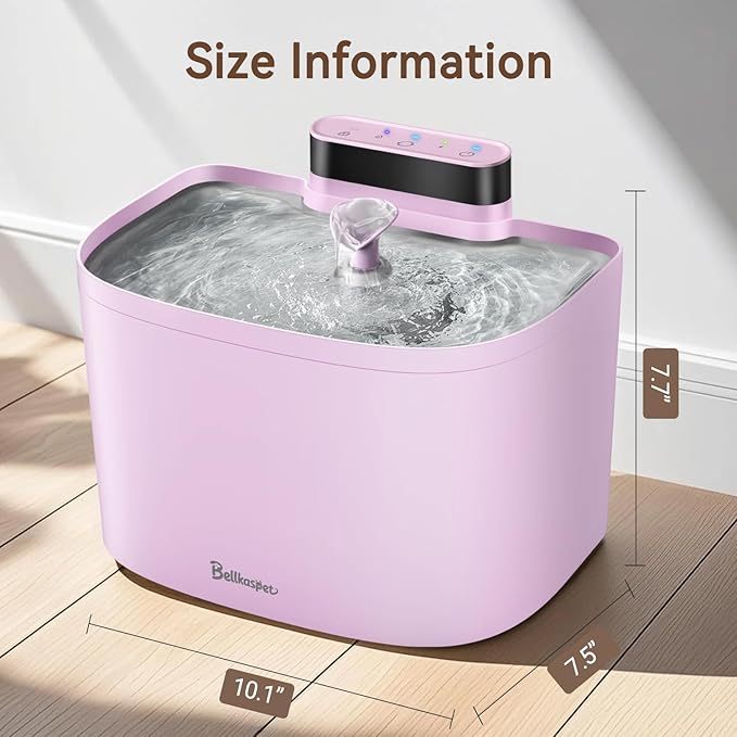 Cat Water Fountain, 122oz/3.6L Pumpless Wireless Cat Fountain, Cordless Water Fountains for Cats Indoor, Dog Pet Water Fountain Battery Operated with Stainless Steel Tray (Pink, Fountain+2 Fliters)