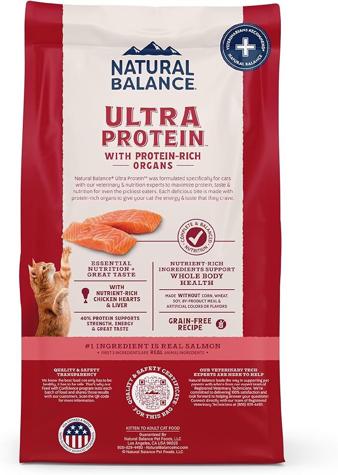 Natural Balance Ultra Protein Dry Cat Food, Real Salmon & Chicken Meal Recipe with Chicken Liver & Chicken Hearts - 6 lbs.
