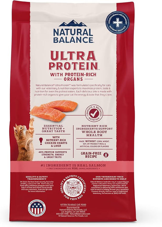 Natural Balance Ultra Protein Dry Cat Food, Real Salmon & Chicken Meal Recipe with Chicken Liver & Chicken Hearts - 10 lbs.