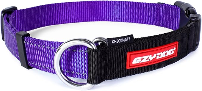 EzyDog Checkmate Martingale Collar for Dogs – Premium Nylon Training Dog Collar for Easy Control with no Choking (Medium, Purple)