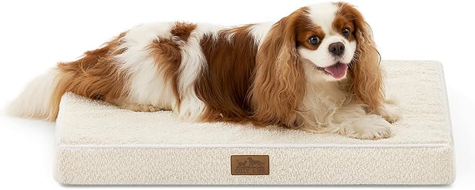 COZY KISS Dog Crate Bed for Medium Small Size Dogs, Rectangular Orthopedic Dog Beds, Foam Anti-Slip Bottom Pet Mat with Washable Removable Cover, Suitable for Pet Up to 40 lbs, 30x20x3 inch, Beige