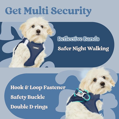 rabbitgoo Small Dog Harness, Step-in Soft Mesh Puppy Vest with Safety Buckle, Breathable Reflective Pet Harness for Small Sized Dogs, Navy Blue S