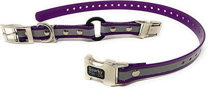 Sparky Pet Co - Zeus ECollar Replacement Strap - Bungee Loop Dog Collar - Waterproof Biothane Adjustable - Double Buckle - Quick Snap Metal Clasp - for Invisible Fence Systems - 3/4"x 28" Purple Refl
