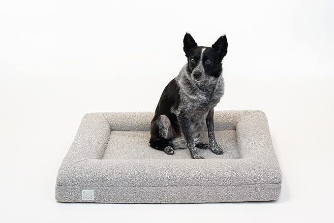 Bluewater Dog Luxury Boucle Orthopedic Memory Foam Dog Bed with Waterproof Liner and Machine Washable Cover with YKK Zippers (Medium, 37" L x 30" W x 6" Th, Sand)