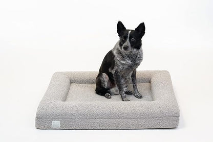 Bluewater Dog Luxury Boucle Orthopedic Memory Foam Dog Bed with Waterproof Liner and Machine Washable Cover with YKK Zippers (Medium, 37" L x 30" W x 6" Th, Sand)