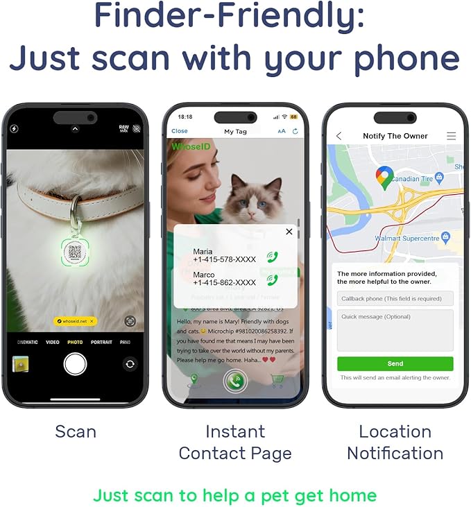 QR Code Dog Tag and Cat Tag, Scan to Reunite Faster, Waterproof and Durable, Lightweight and Quiet, Updatable Contact Info, Glow-in-The-Dark Green, 2 Tags in 1 Pack