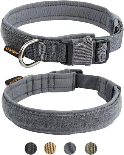 EXCELLENT ELITE SPANKER Tactical Small Puppy Dog Collar Nylon Adjustable Heavy Duty Military for Small Medium and Large Dogs Pet Soft Padded Dog Collar(Gry-M)