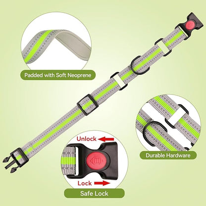 Martingale Collar for Dogs,Soft Neoprene Padded Reflective Martingale Collar and Leash Set Safety Buckle Nylon Martingale Dog Collars for Large Dogs(Green&L)