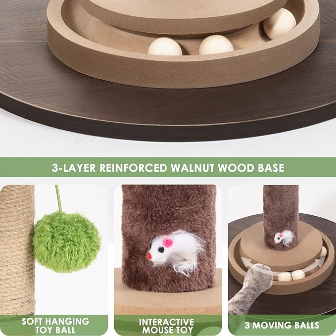 Cat Scratching Post, 35 Inch Tall Cat Scratcher Cat Tree Tower with Hanging Ball for Indoor Cats Adults,Sisal Rope Kitten Scratch with Interactive Mouse Cat Toy