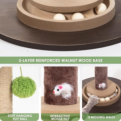 Cat Scratching Post, 35 Inch Tall Cat Scratcher Cat Tree Tower with Hanging Ball for Indoor Cats Adults,Sisal Rope Kitten Scratch with Interactive Mouse Cat Toy