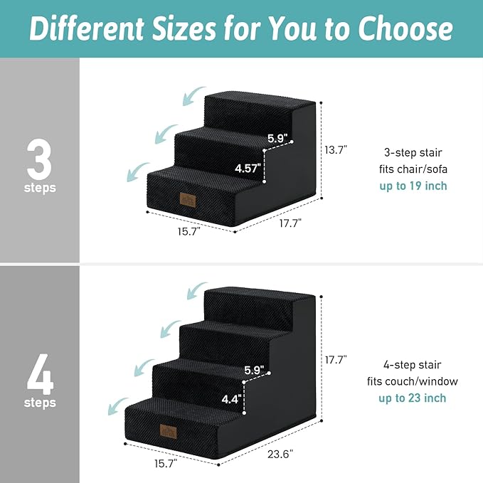 COZY KISS Dog Stairs for Small Dogs, 3 Tier Pet Stairs for Couch, 13.5" H Non-Slip Dog Steps for Old Cats, Puppy, Small Dogs, 15.7x17.7x13.5 inch, Black