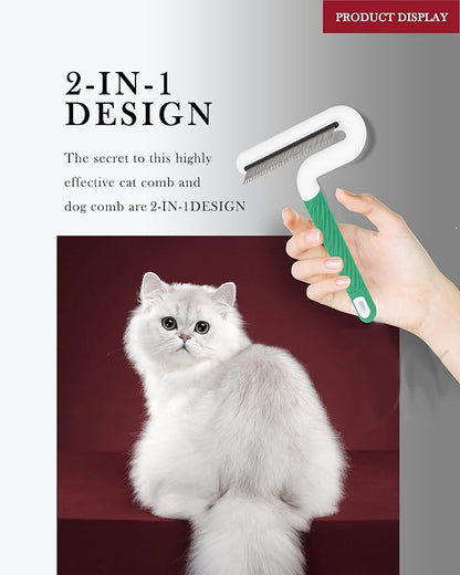 Pet Flea Comb for Dogs & Cats - Grooming Tool with Long & Short Steel Teeth, Safely Removes Tangles and Knots, Gentle Detangling Brush for Pet Hair (TG2043)(Green)