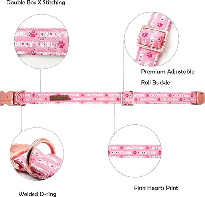 Lionheart glory Valentine Collar, Pink Hearts Dog Collars for Medium Cute Dog Collars Spring Female Pet Gift Adjustable Heavy-Duty Dog Collar Holiday