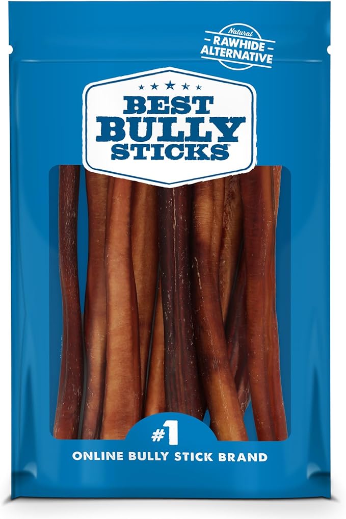 Best Bully Sticks Thick 12 Inch Bully Sticks - 10 Count (Pack of 1) - Natural, Grass-Fed, Single Ingredient, Grain and Rawhide Free, Ideal for Large Dogs
