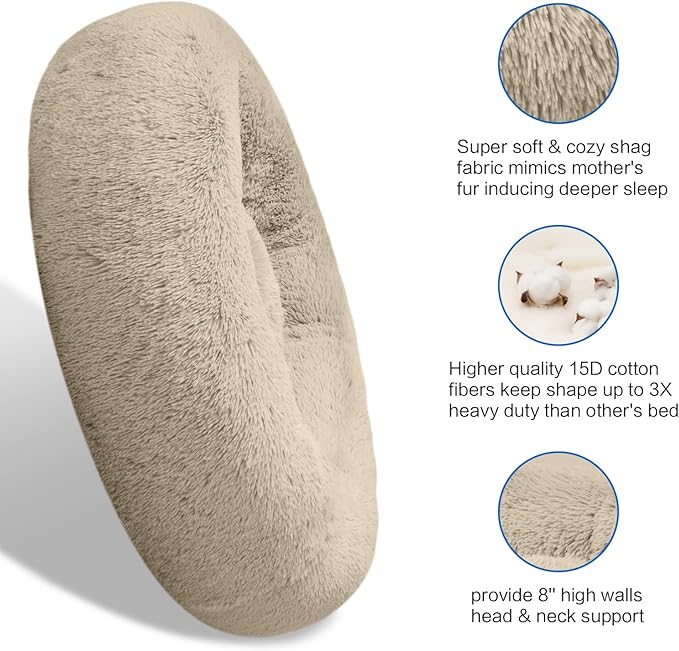 SAVFOX Plush Calming Donut Dog Beds for Small Dogs, Medium, Large & X-Large Breeds, Comfy Cuddler Dog Bed and Cat Bed in Faux Fur, Washable, Multiple Sizes S-XXL