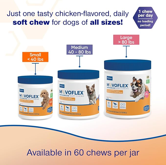 MOVOFLEX Advanced Soft Chews Hip and Joint Support Supplement for Small Dogs 60 Count by Virbac