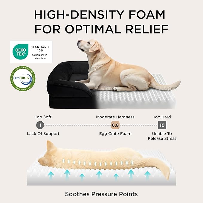 Bedsure L Plus Orthopedic Dog Bed for Large Dogs - Washable Dog Cat Bed Waterproof, L Plus Big Comfort Dogs Couch Sofa with Washable Removable Cover, Pet Bed with Nonskid Bottom, Black, 38"