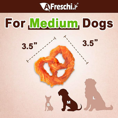 A Freschi srl Turkey Tendons for Dogs, USA-Sourced, Healthy Dog Treats, Rawhide-Free Puppy Chews, Long Lasting, All Natural, Hypoallergenic Dog Treats for Medium Breeds, 20 Count Box Pretzel (M)