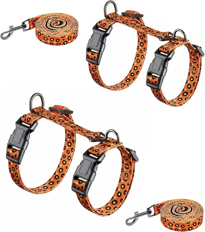 Halypet 2-Pack Cat Harness and Leash Set, Escape Proof 3-in-1 Adjustable Harness for Cats, Soft Lightweight, Easy On & Control for Walking, Travel & Outdoor Use, Vibrant Leopard Orange, Medium