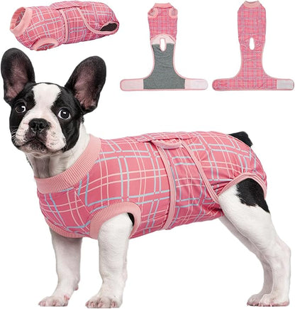 Kuoser Dog Recovery Suit for Female Male Dogs, Post-Surgery Bodysuit for Spay Neuter, Dog Onesie After Surgery, Anti-Licking Pet Surgical Recovery Suit, Pink S