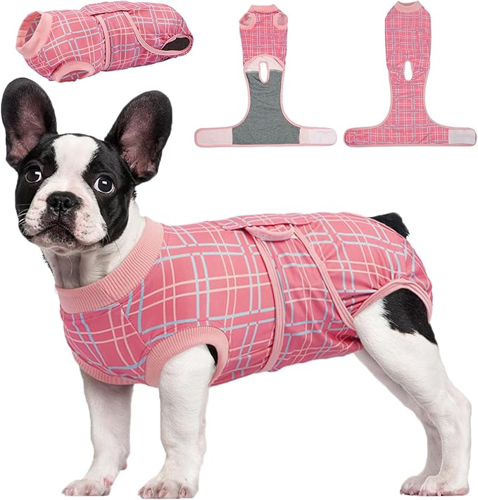 Kuoser Dog Recovery Suit for Female Male Dogs, Post-Surgery Bodysuit for Spay Neuter, Dog Onesie After Surgery, Anti-Licking Pet Surgical Recovery Suit, Pink XS