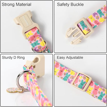DOGWONG Easter Dog Collar,Cute Bunny Eggs Dog Collar Pink Babbit Pet Collar Girl Dog Collar Puppy Adjustable Soft Dog Collars for Small Dogs