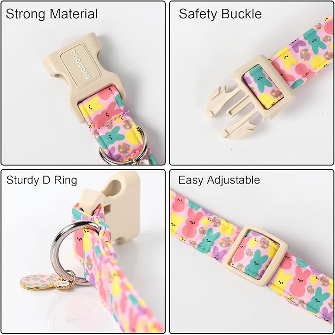 DOGWONG Easter Dog Collar,Cute Bunny Eggs Dog Collar Pink Babbit Pet Collar Girl Dog Collar Puppy Adjustable Soft Dog Collars for Small Dogs