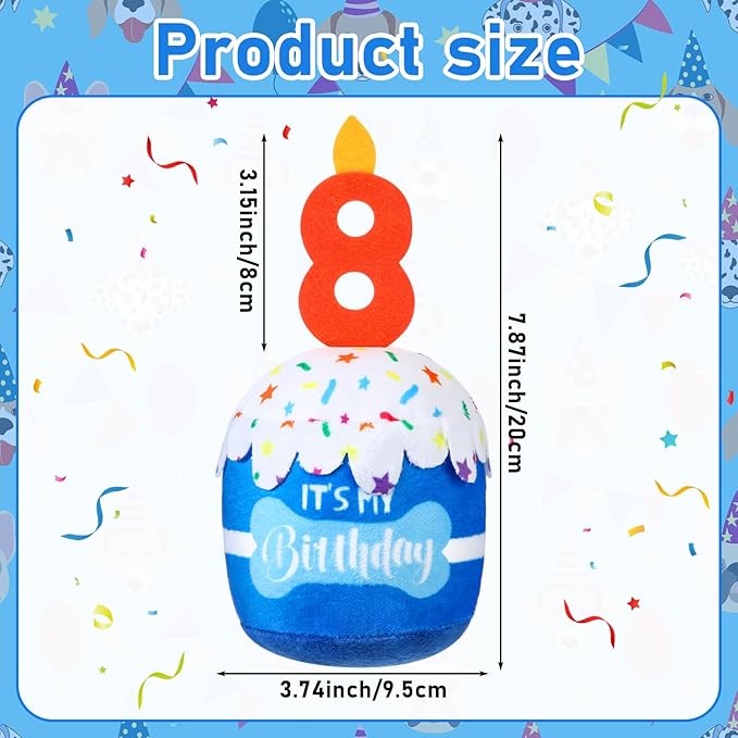 Dog Birthday Cake Toy Accessories for Girl Boy Gifts, Squeaky Plush Toy for Dog Birthday Party Decor Favor for Large, Medium and Small Dogs(8th,Blue)