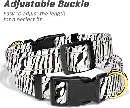 Reflective Dog Collar for Medium Dogs, Cute Boho Adjustable Heavy-Duty Nylon Puppy Collar for Boy and Girl Female, Soft Pet Accessories with Quick Release Buckle, Stylish Zebra Print