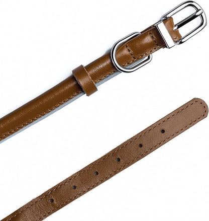 OOPSDOGGY Rolled Leather Dog Collar Reflective Roll Collars for Small Medium Large Dogs Puppy (Caramel, M, 12''- 15'')