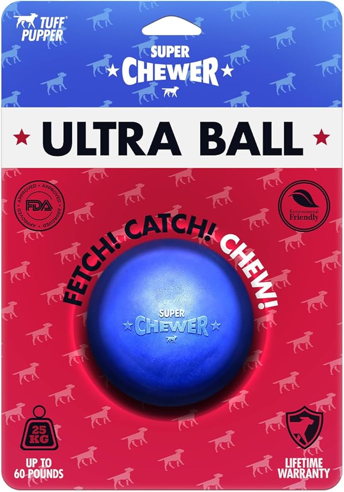 Tuff Pupper SuperChewer Tough Dog Ball Toy | Lifetime Replacement | Strong Natural Rubber | Great Dog Fetch Toy | Chew Toys for Dogs | Ultra Durable Chew Toys for Aggressive Chewers | for All Breeds