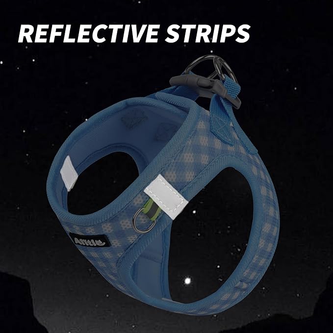 AIITLE Breathable Mesh Dog Vest Harness, No Pull Escape Proof Vest Harnesses with Reflective Bands, Adjustable Plaid Pet Outdoor Harnesses for Small and Medium Dogs Blue M
