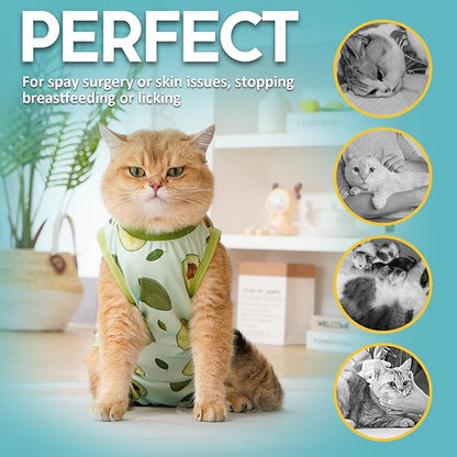 Avont Cat Recovery Suit - Kitten Onesie for Cats After Surgery, Cone of Shame Alternative Surgical Spay Suit for Female Cat, Post-Surgery or Skin Diseases Protection -Avocado(M+)