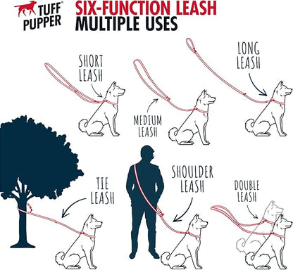 Tuff Pupper Heavy Duty Multi Function Crossbody Leash | 6 Uses in One Cross body Leash | 8 Feet Hands Free Leashes | Two Dog Leashes | Ballistic Nylon & Thick Neoprene Padding, Small Medium Large Dogs