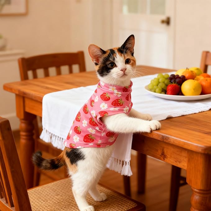 EXPAWLORER Soft Cat Sweater - Sweaters for Cats Only Warm Kitten Clothes, Fall and Winter Pet Coat Pullover Design, Fleece Sweatshirt Clothing Also for Puppy Small Dogs, Strawberry S