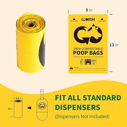 Certified 100% Home Compostable Poop Bags for Dogs, 120 Count Guaranteed Leak Proof and 18 Microns Extra Thick Waste Bag, 8 Rolls of Plant Based Doggie Poop Bag, No Scented with ASTM D6400 & EN13432